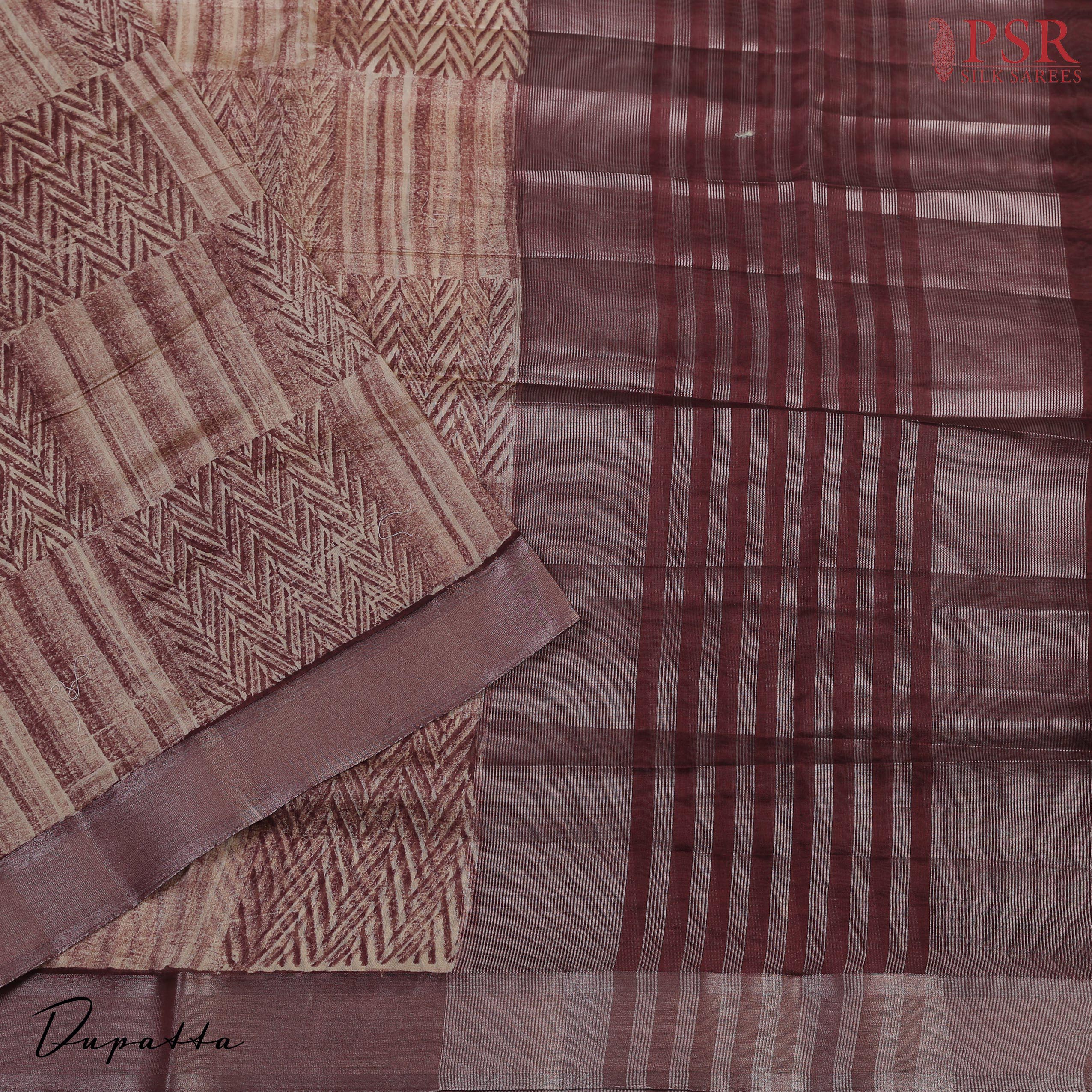 Chanderi Patta Cotton Dress Material - Burgundy & Beige