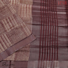 Chanderi Patta Cotton Dress Material - Burgundy & Beige