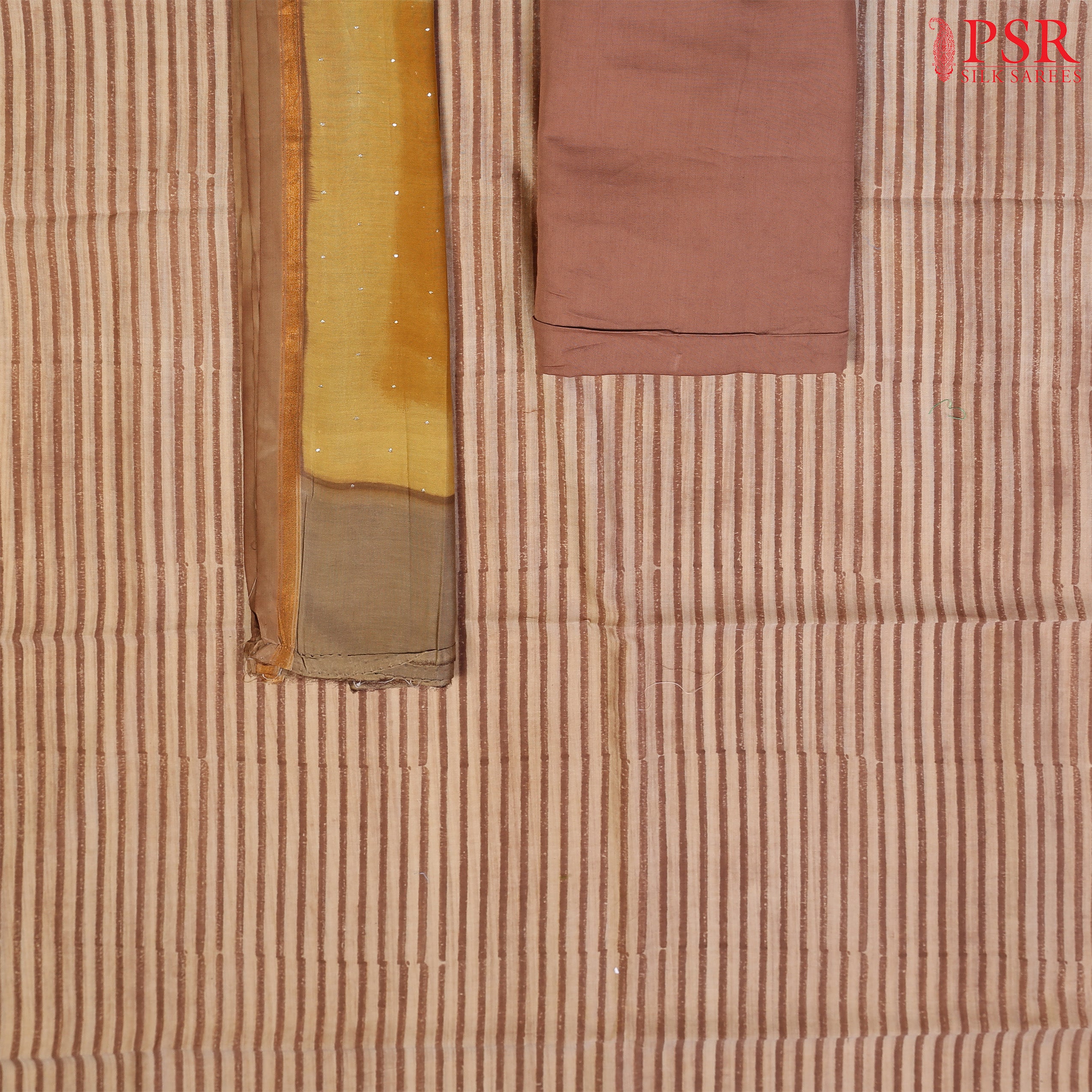 Chanderi Patta Cotton Dress Material - Chikoo Brown & Beige