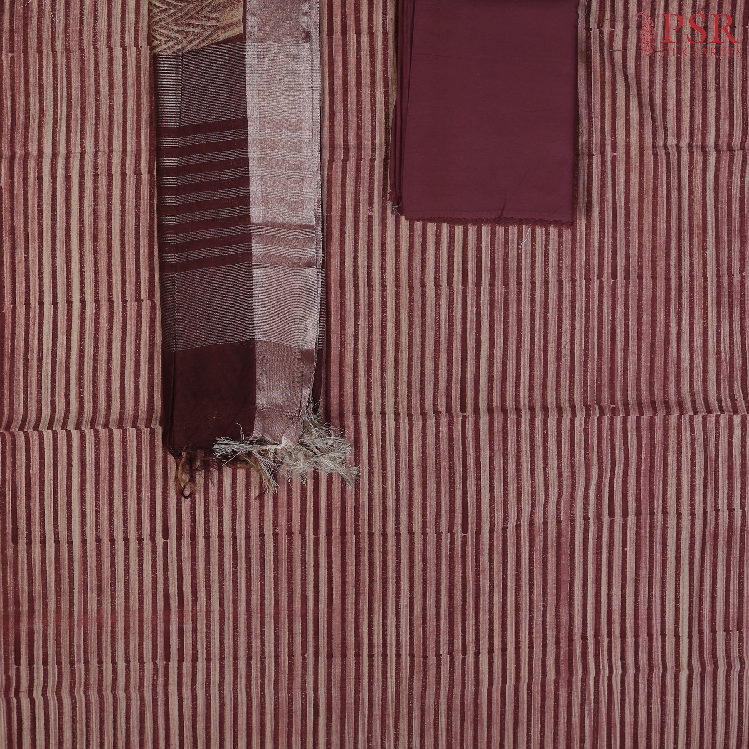 Chanderi Patta Cotton Dress Material - Burgundy & Beige