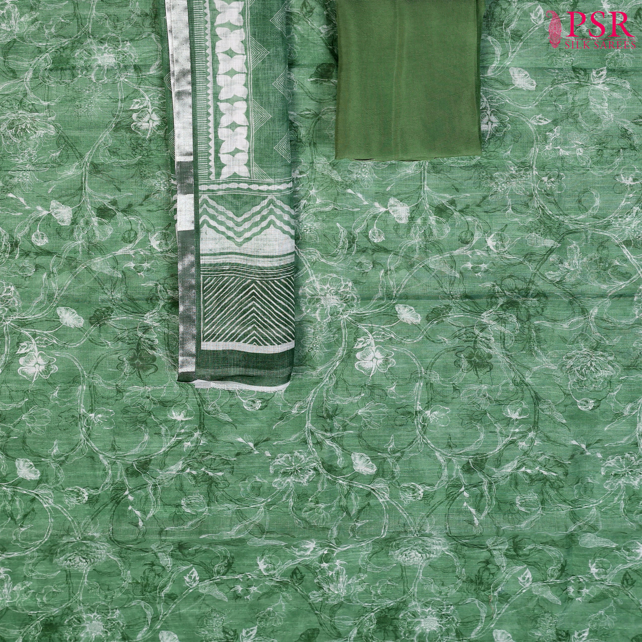 Linen Cotton Dress Material - Fern Green