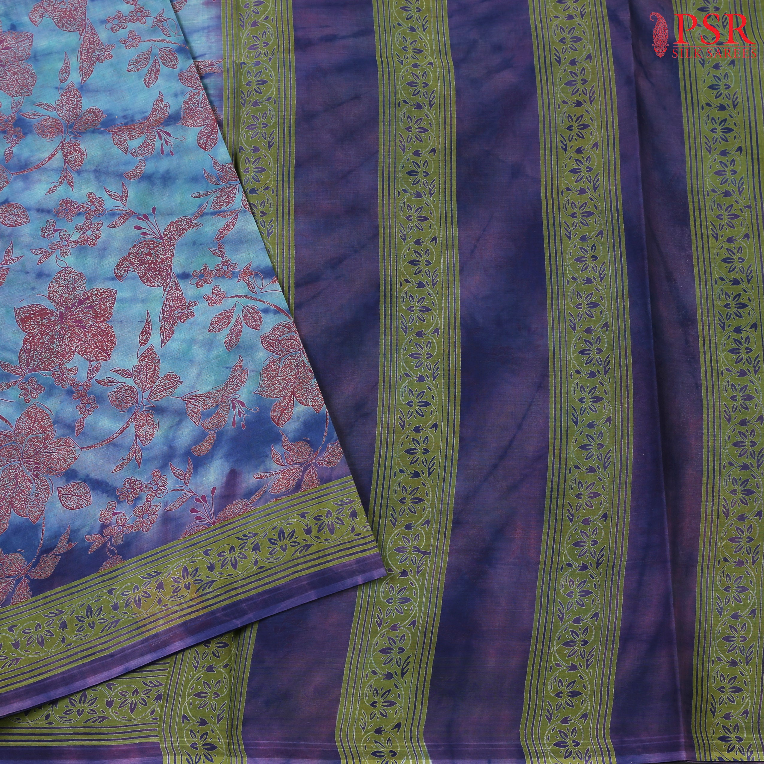 Sky Blue & Iris Purple Hyderabad Cotton Saree