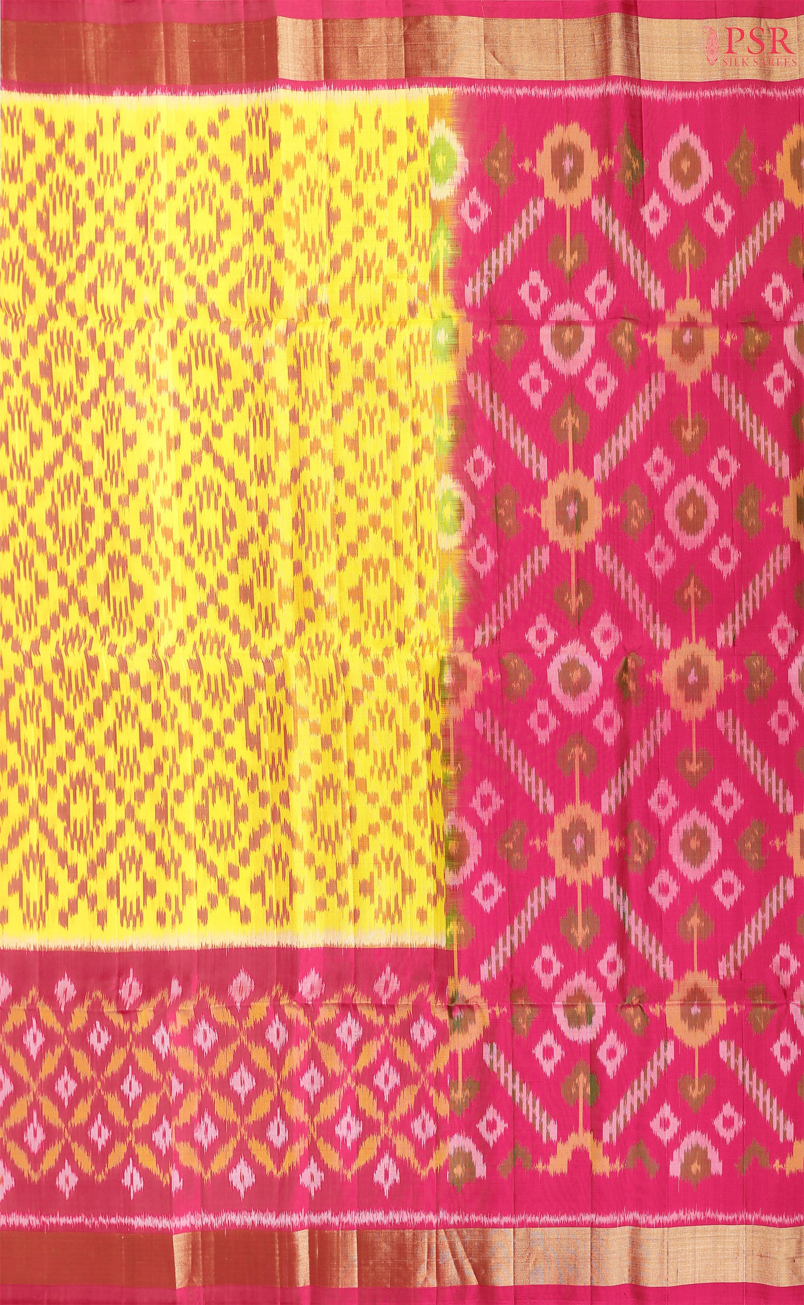 Laser Yellow Pochampally Soft Silk Saree