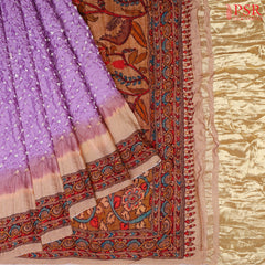 Lavender Crepe Silk Crushed Saree with white Bandhini prints and a contrasting border.
