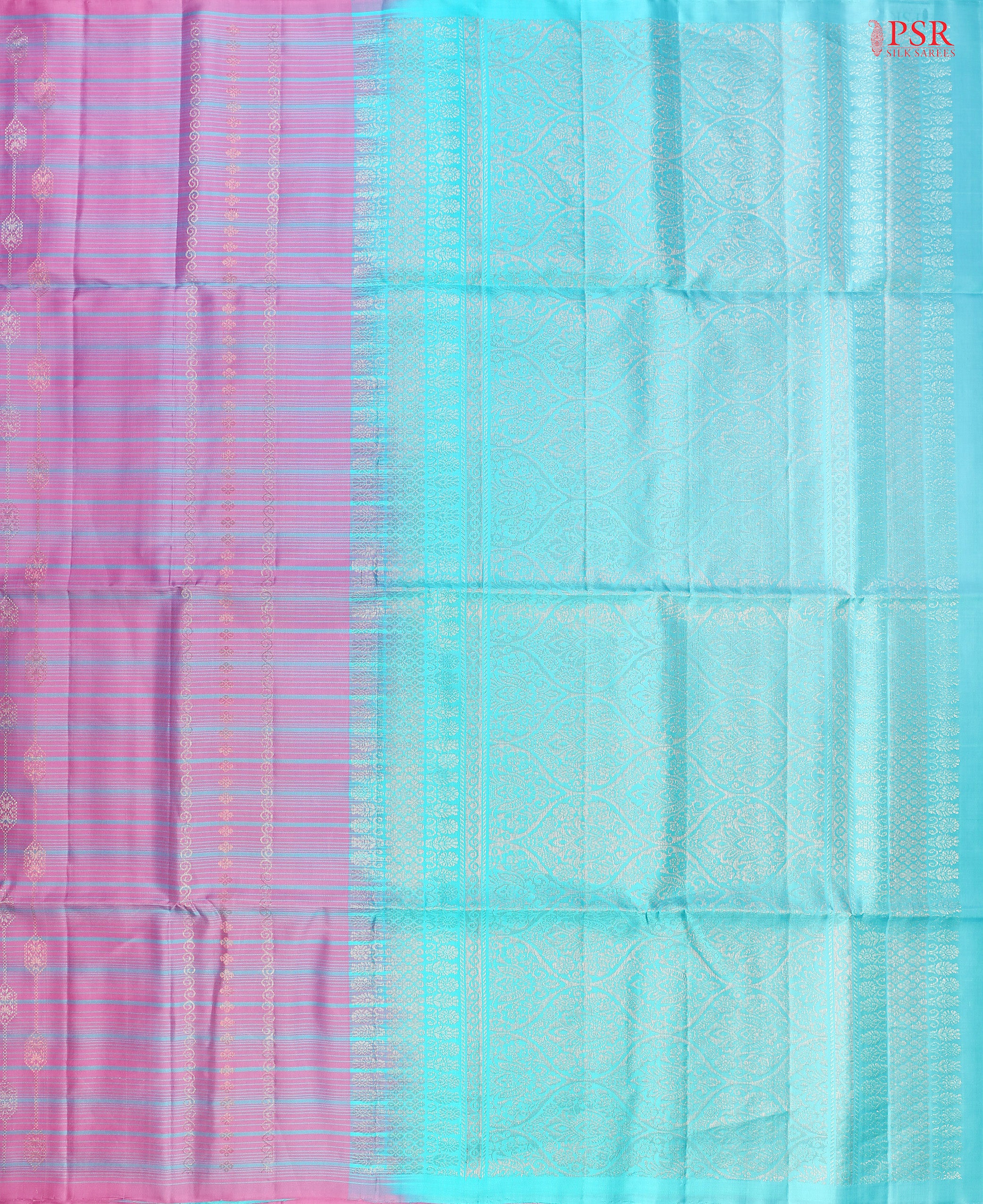 PSR Silk Sarees presents a Lavender Rose&nbsp;Soft Silk Saree, beautifully complemented with an&nbsp;Aqua Blue combination. 