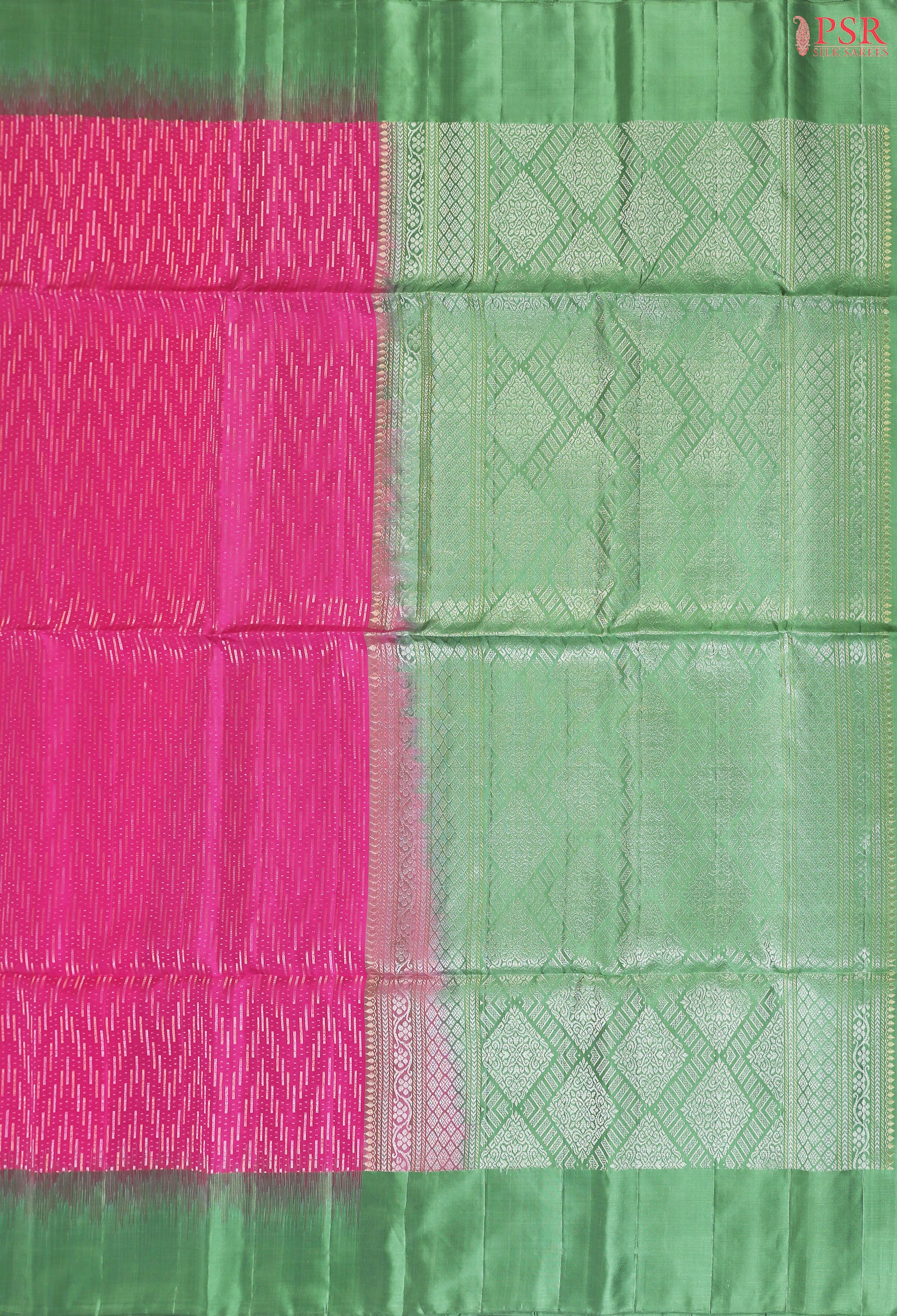 Radiate Elegance with PSR Silks: Exquisite Magenta Pink and Asparagus Green Soft Silk Saree