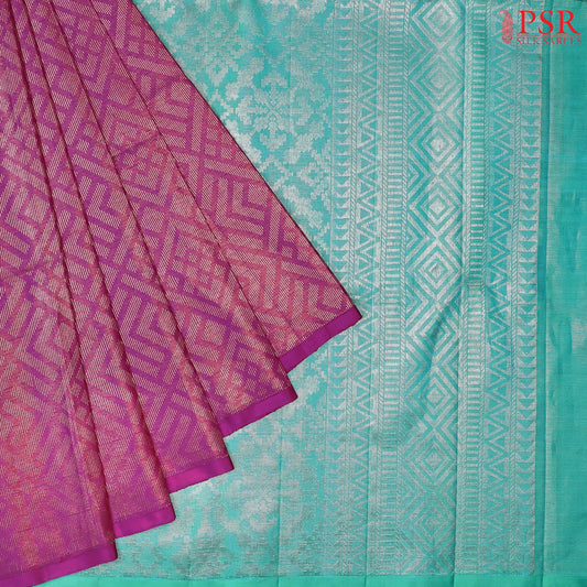 Elevate Your Style with PSR Silks' Magenta Purple &amp; Turquoise Green Soft Tissue Silk Saree!