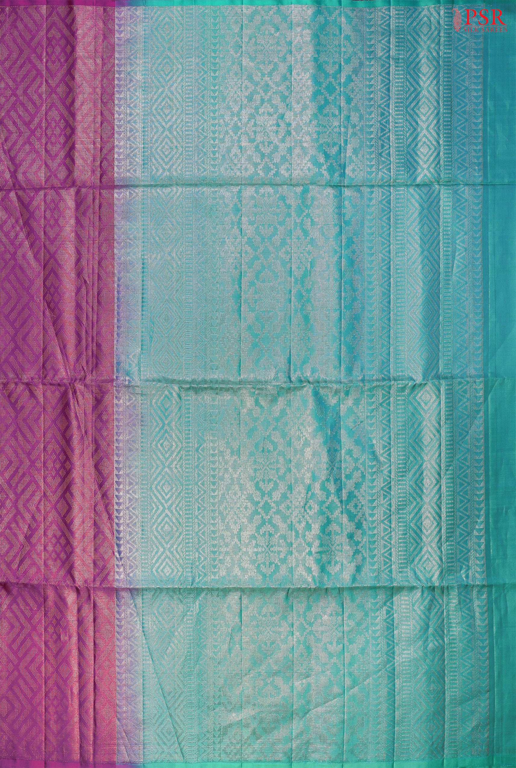 Elevate Your Style with PSR Silks' Magenta Purple &amp; Turquoise Green Soft Tissue Silk Saree!