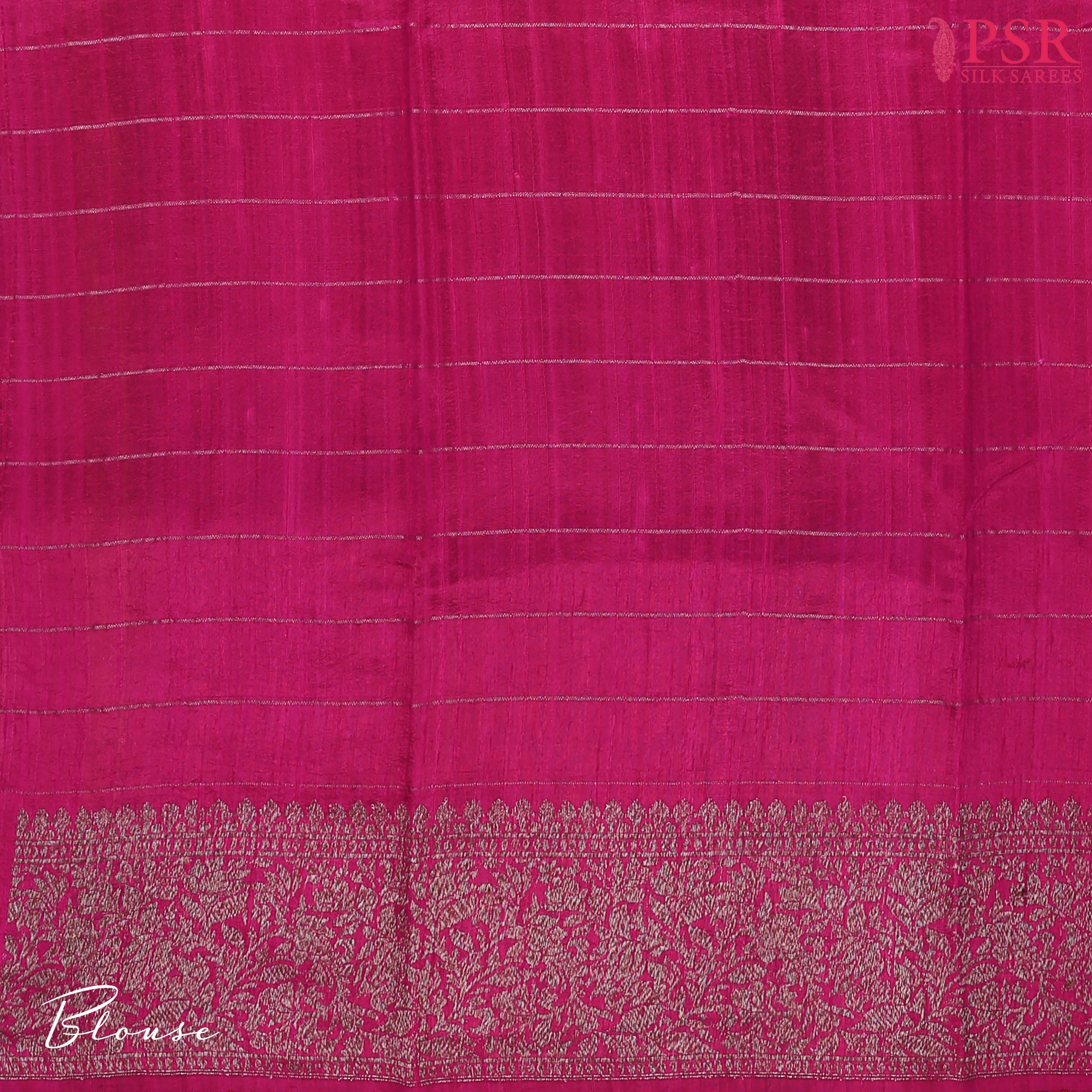 PSR Silks presents a stunning Marigold Banaras Jute Silk Saree, elegantly paired with a rich Jam Pink combination. 
