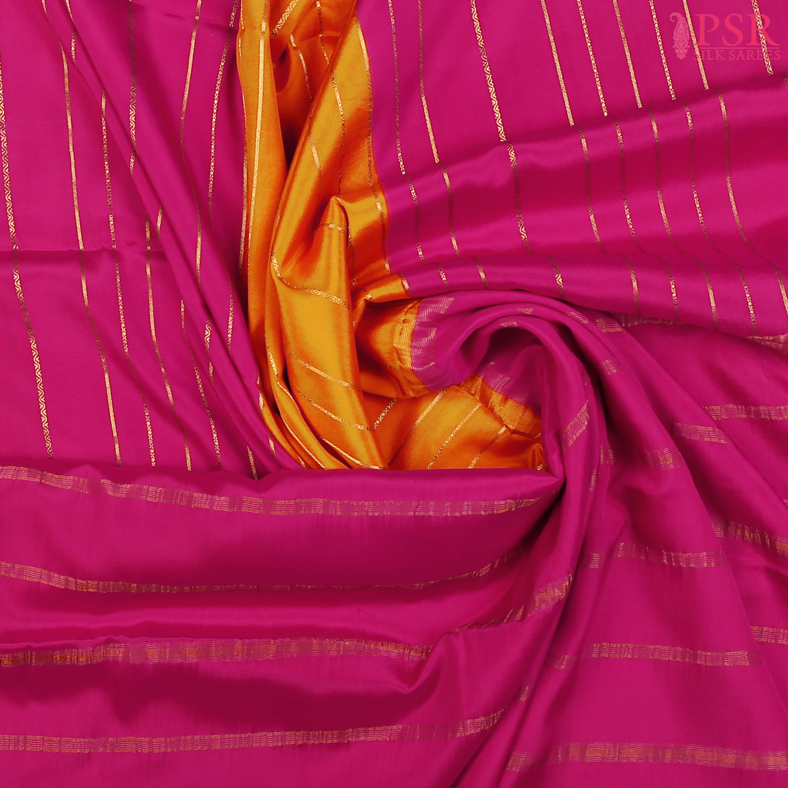 PSR Silks Marigold Yellow Mysore Silk Saree with Magenta Magic&nbsp;
