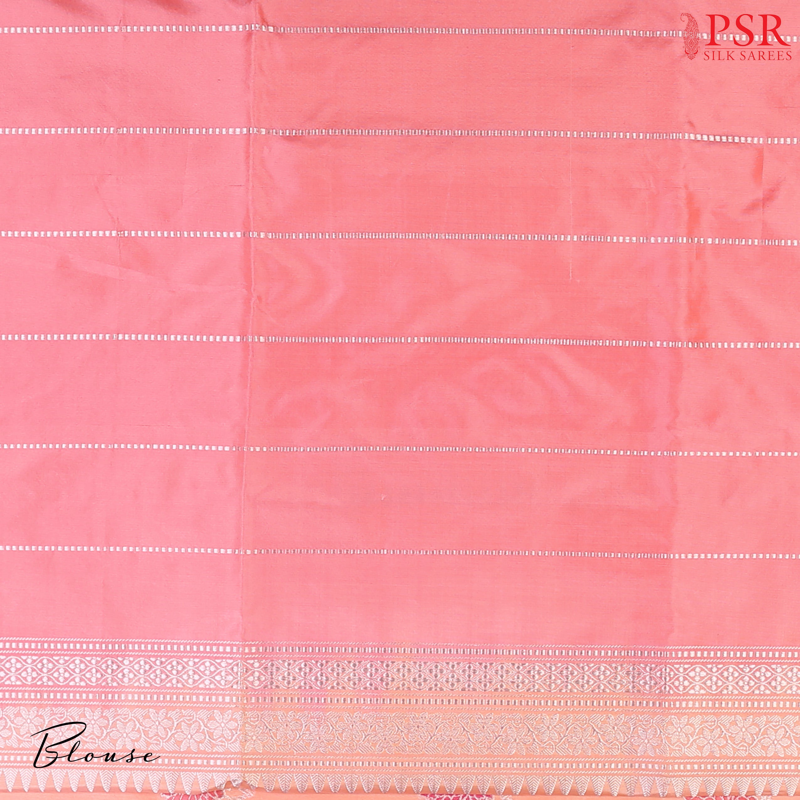 Discover the timeless charm of our Melon Peach Banarasi Katan Silk Saree, paired gracefully with a soothing Light Pink combination.