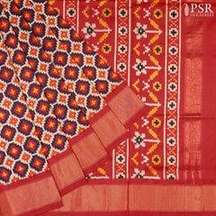 PSR Silks brings you a breathtaking Midnight Blue &amp; Beige Pochampally Ikkat Silk Saree,