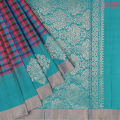 PSR Silk Sarees presents an exquisite Multicolored Soft Silk Saree beautifully complemented by a Turquoise Cyan hue. 