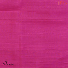 Navy Blue Jute Soft Silk Saree with silver zari stripes, Wheat Kernel motifs, Pink pallu with zari detailing, and a matching plain blouse