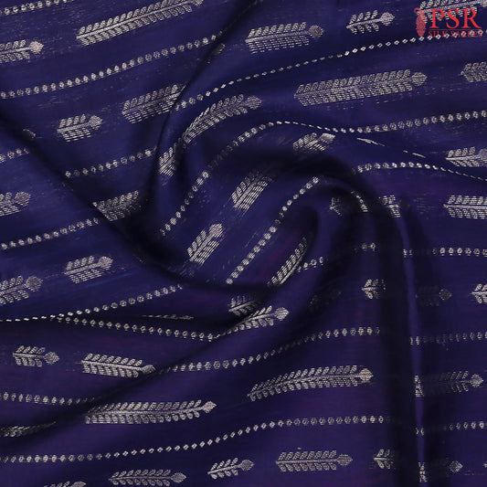 Navy Blue Jute Soft Silk Saree with silver zari stripes, Wheat Kernel motifs, Pink pallu with zari detailing, and a matching plain blouse