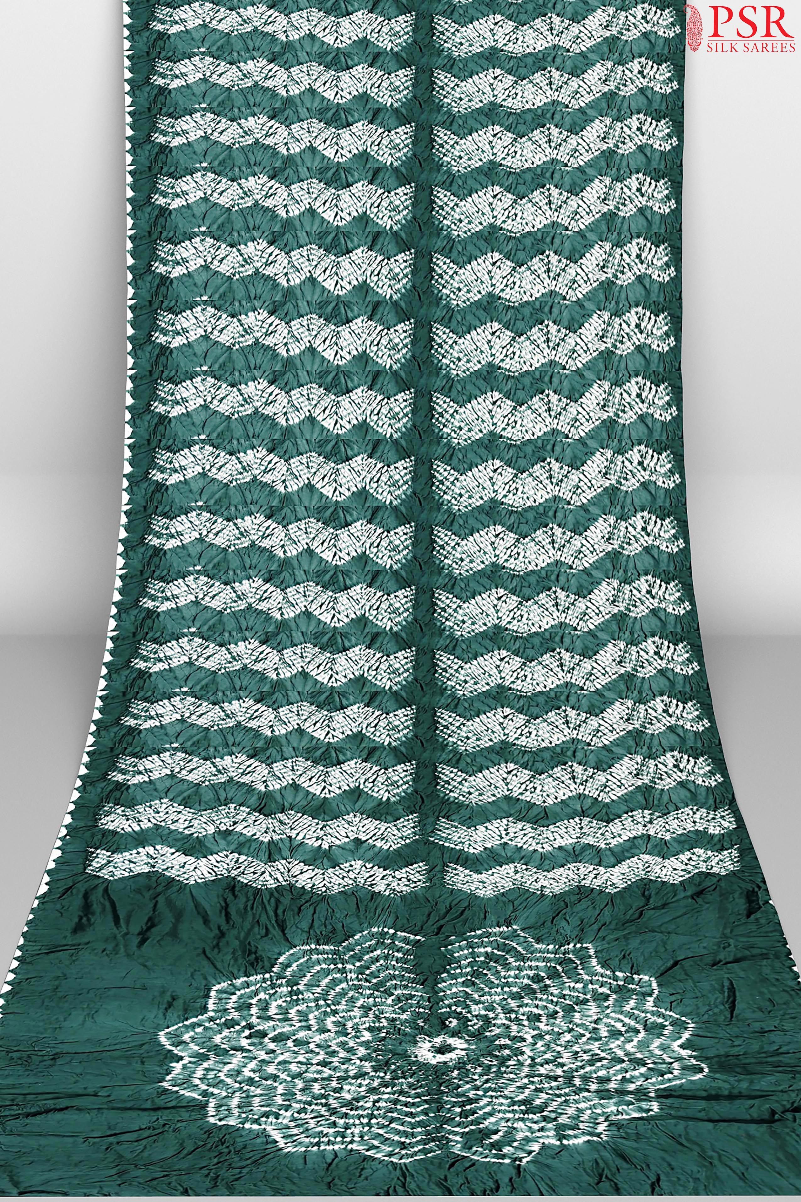 Dark Green Crushed Crepe Bandhini Silk