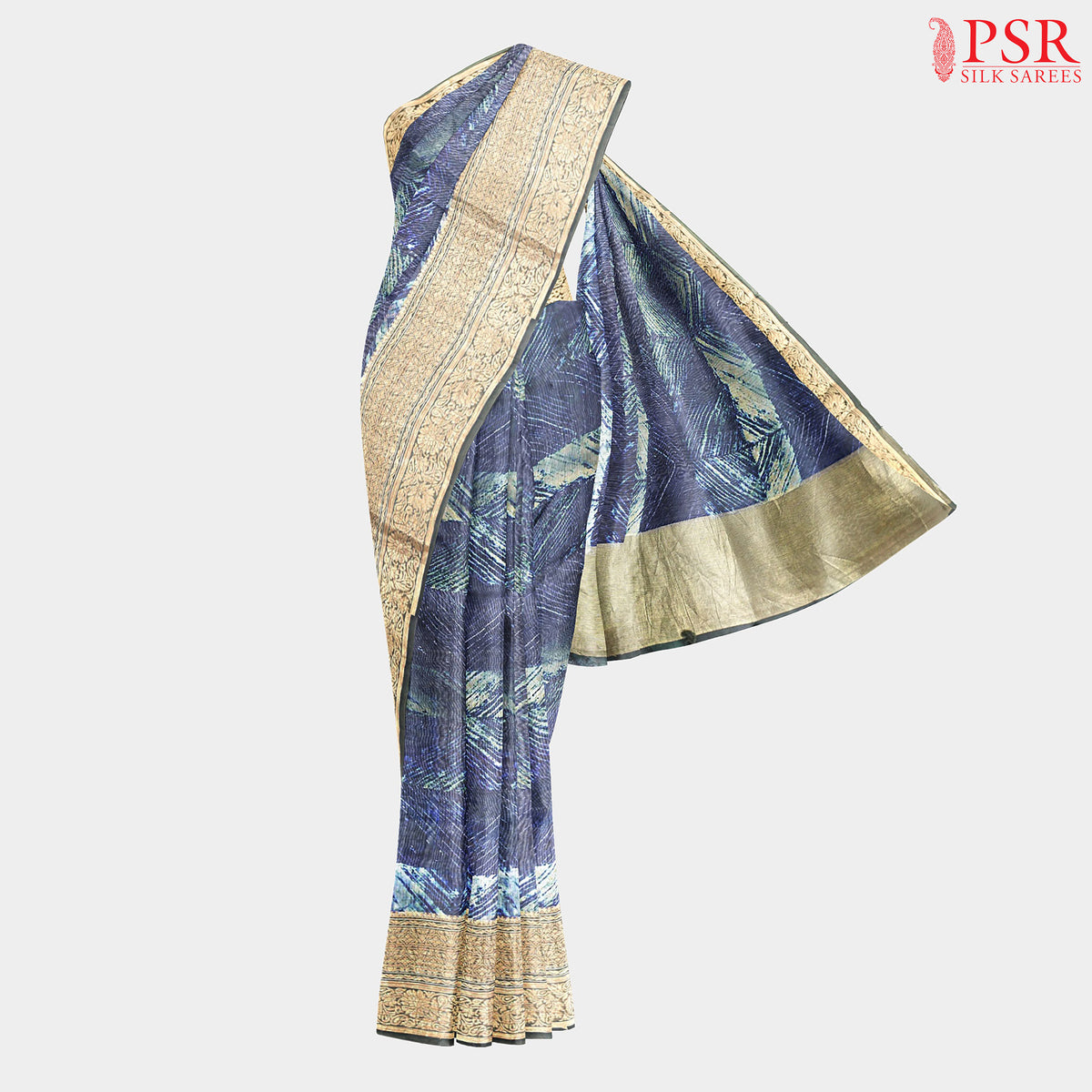 Navy Blue Kora Dupion Silk Saree