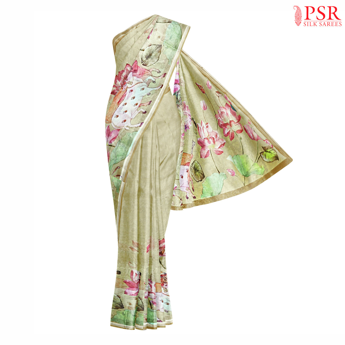 Olive Grey Pichwai Tissue Organza Saree