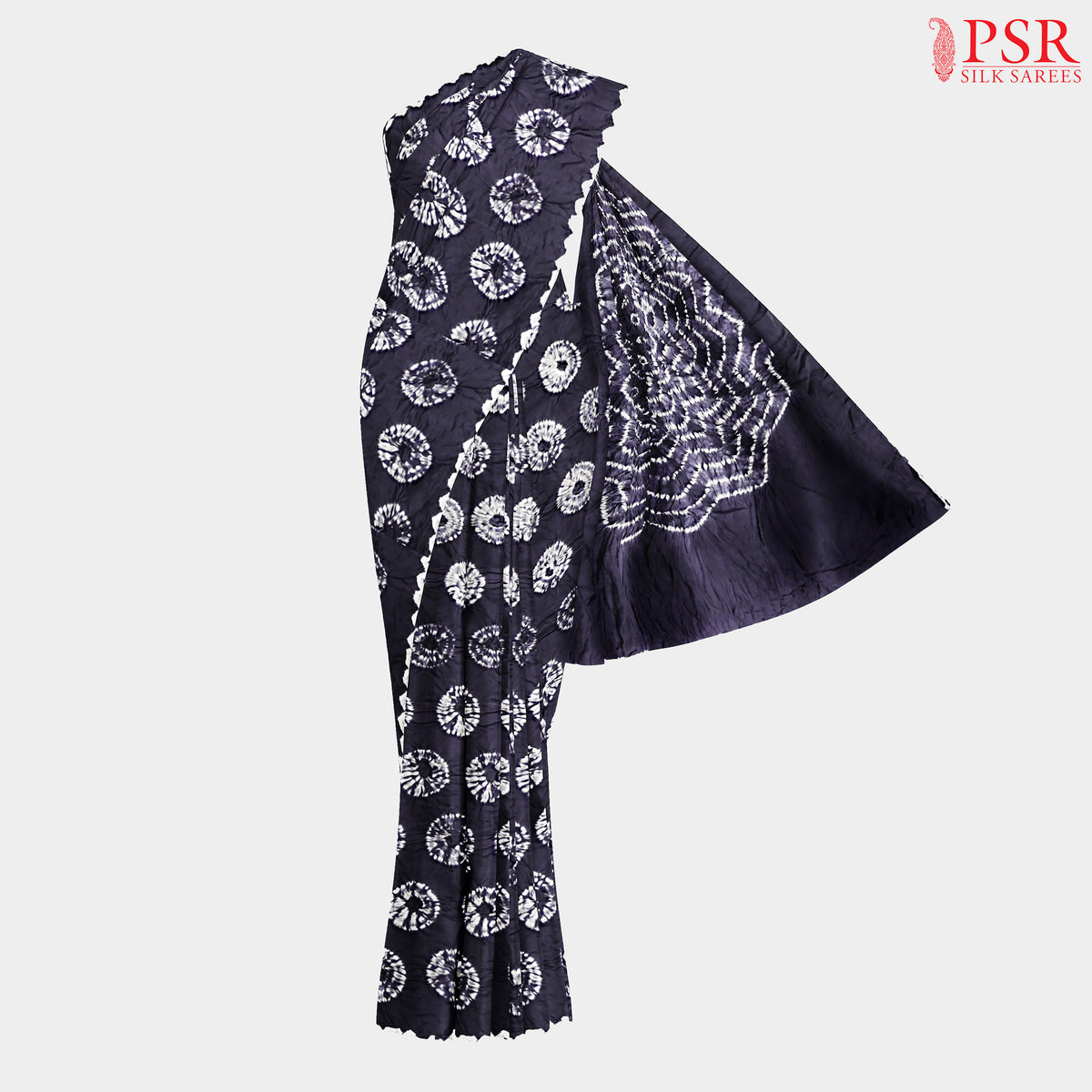 Midnight Indigo Crushed Crepe Bandhini Silk