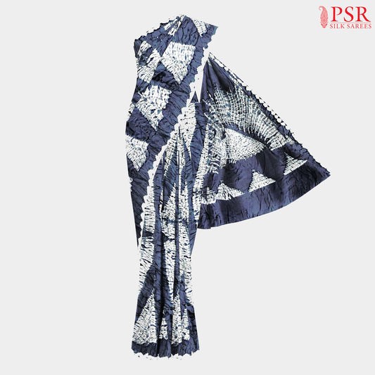 Berry Blue Crushed Crepe Bandhini Silk
