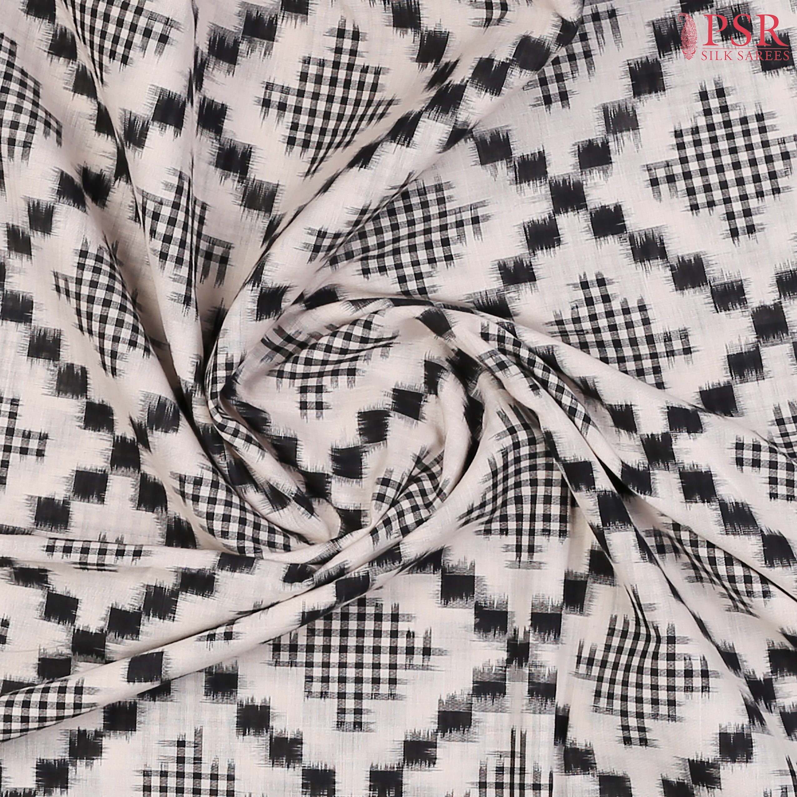 Off White Ikkat Cotton Close View Of Saree