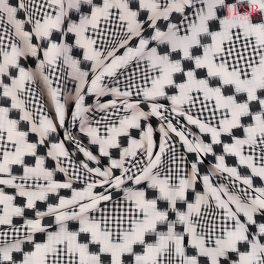 Off White Ikkat Cotton Close View Of Saree