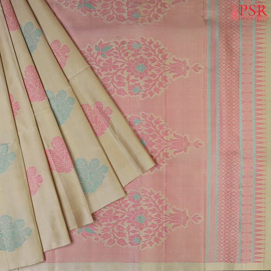 "PSR Silk Sarees Presents the Elegant Olive Chikoo Soft Silk Saree – A Floral Fantasy in Silk!"