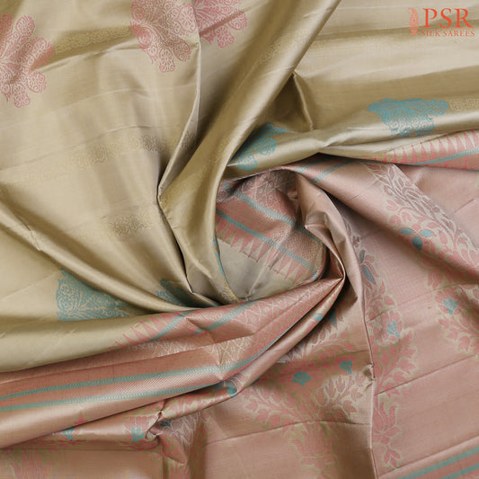 "PSR Silk Sarees Presents the Elegant Olive Chikoo Soft Silk Saree – A Floral Fantasy in Silk!"