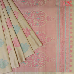 "PSR Silk Sarees Presents the Elegant Olive Chikoo Soft Silk Saree – A Floral Fantasy in Silk!"