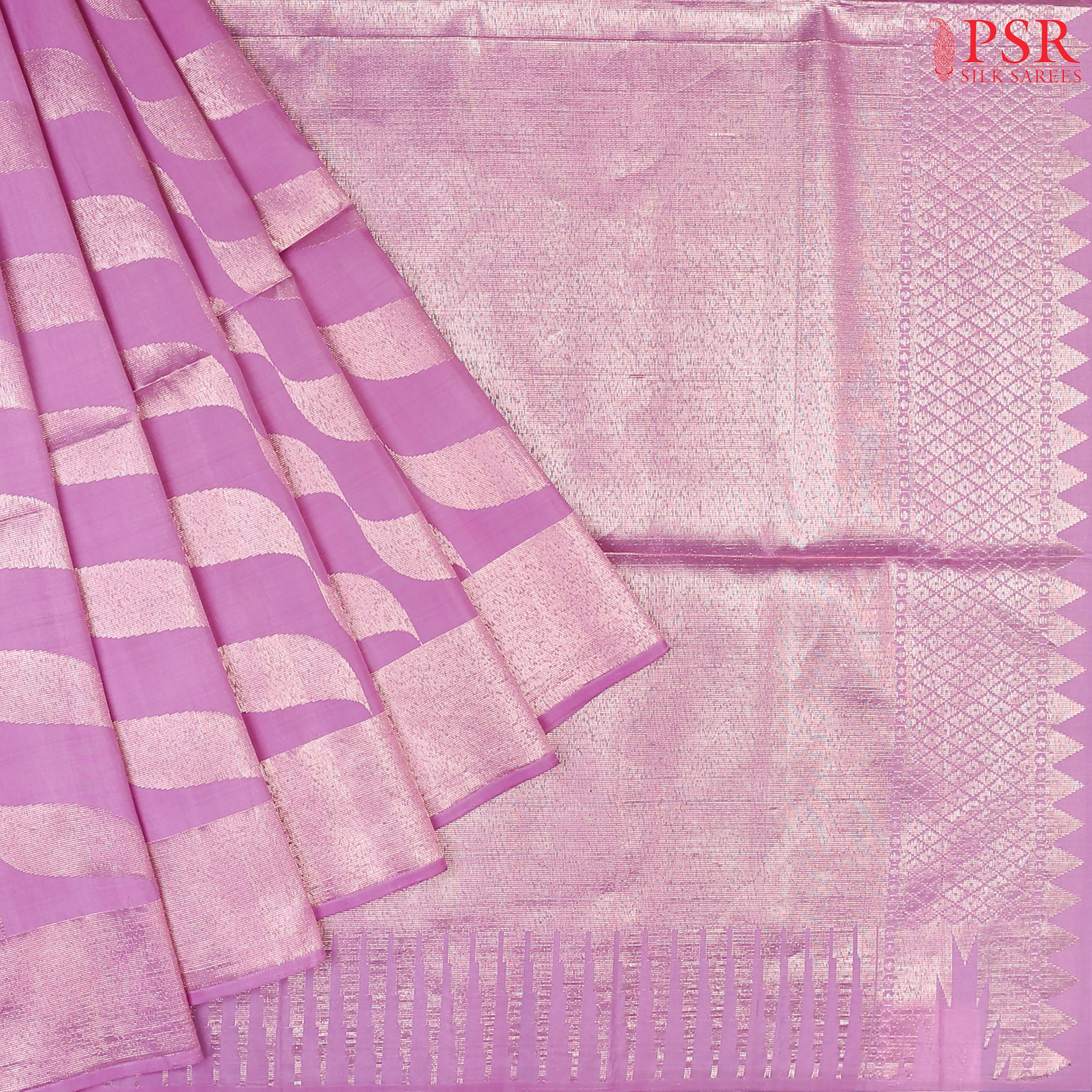 Introducing our Orchid Purple Soft Silk Saree, a stunning fusion of rich tradition and modern sophistication. This elegant saree features toned copper zari curvy tissue stripes, creating a captivating and luxurious texture that stands out in every light.