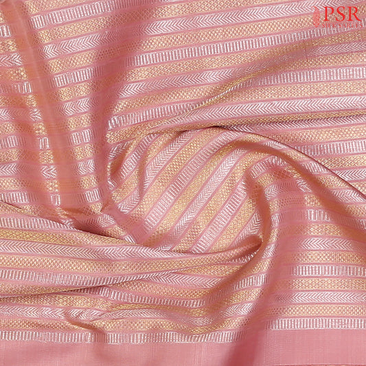 Detailed silver & golden zari jacquard weaving on premium silk fabric