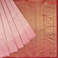 Elegant Oriental Pink Kanchipuram Silk Saree with silver & golden zari jacquard stripes