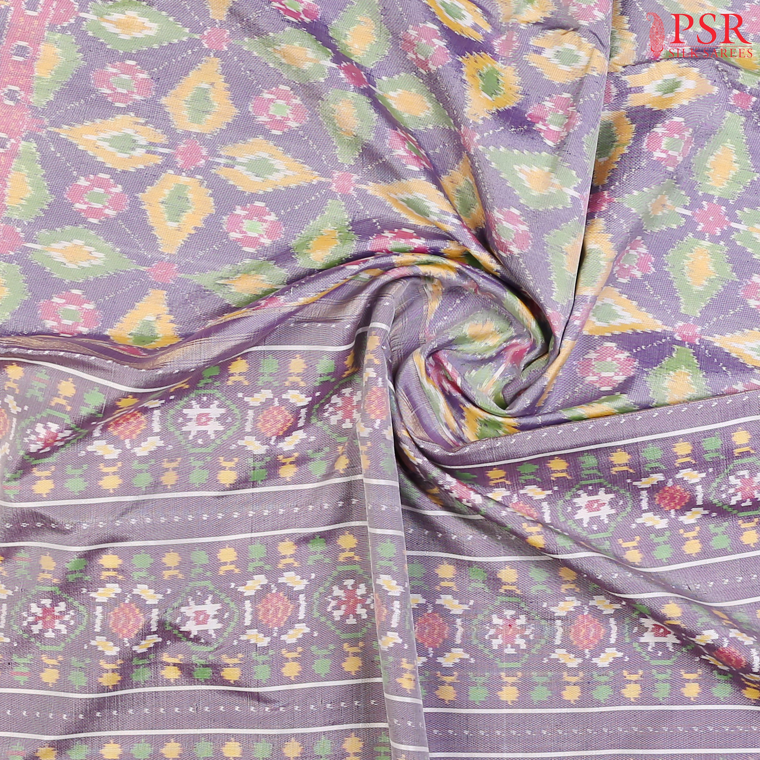 "Step into timeless elegance with PSR Silks’ Pastel Lavender Ikkat Pochampally Pure Silk Saree!