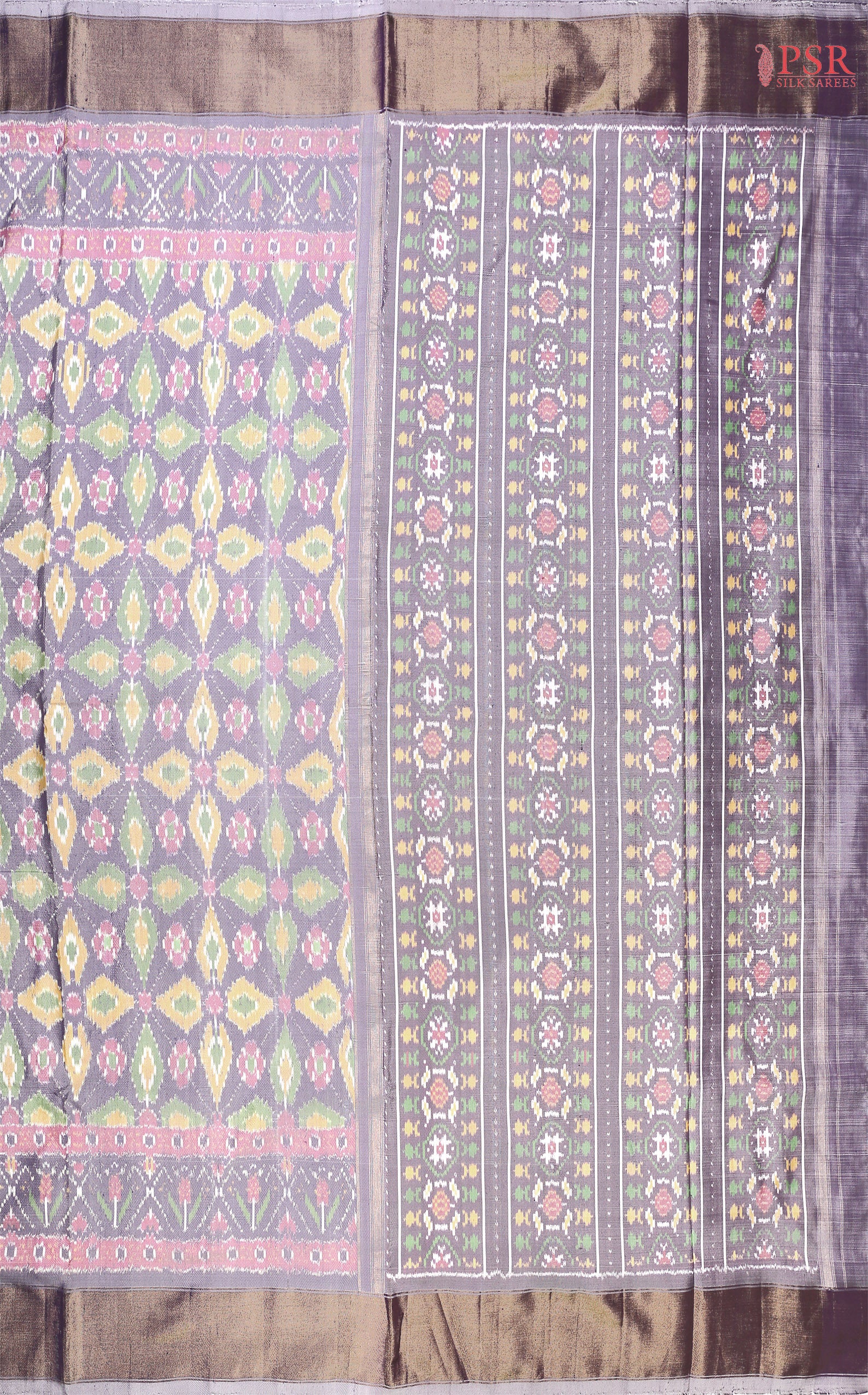 "Step into timeless elegance with PSR Silks’ Pastel Lavender Ikkat Pochampally Pure Silk Saree!