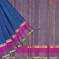 PSR Silks presents a Peacock Blue colored Arani Silk saree with combination of Grey color.