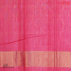 Persian Green Patola Pochampally Silk Cotton Saree featuring Ikkat patterns, a contrasting Magenta Pink Pochampally motif pallu, tissue border, and a plain blouse