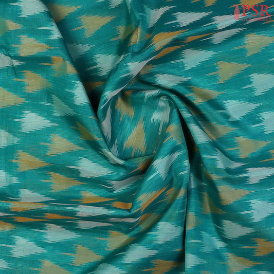 Persian Green Patola Pochampally Silk Cotton Saree featuring Ikkat patterns, a contrasting Magenta Pink Pochampally motif pallu, tissue border, and a plain blouse