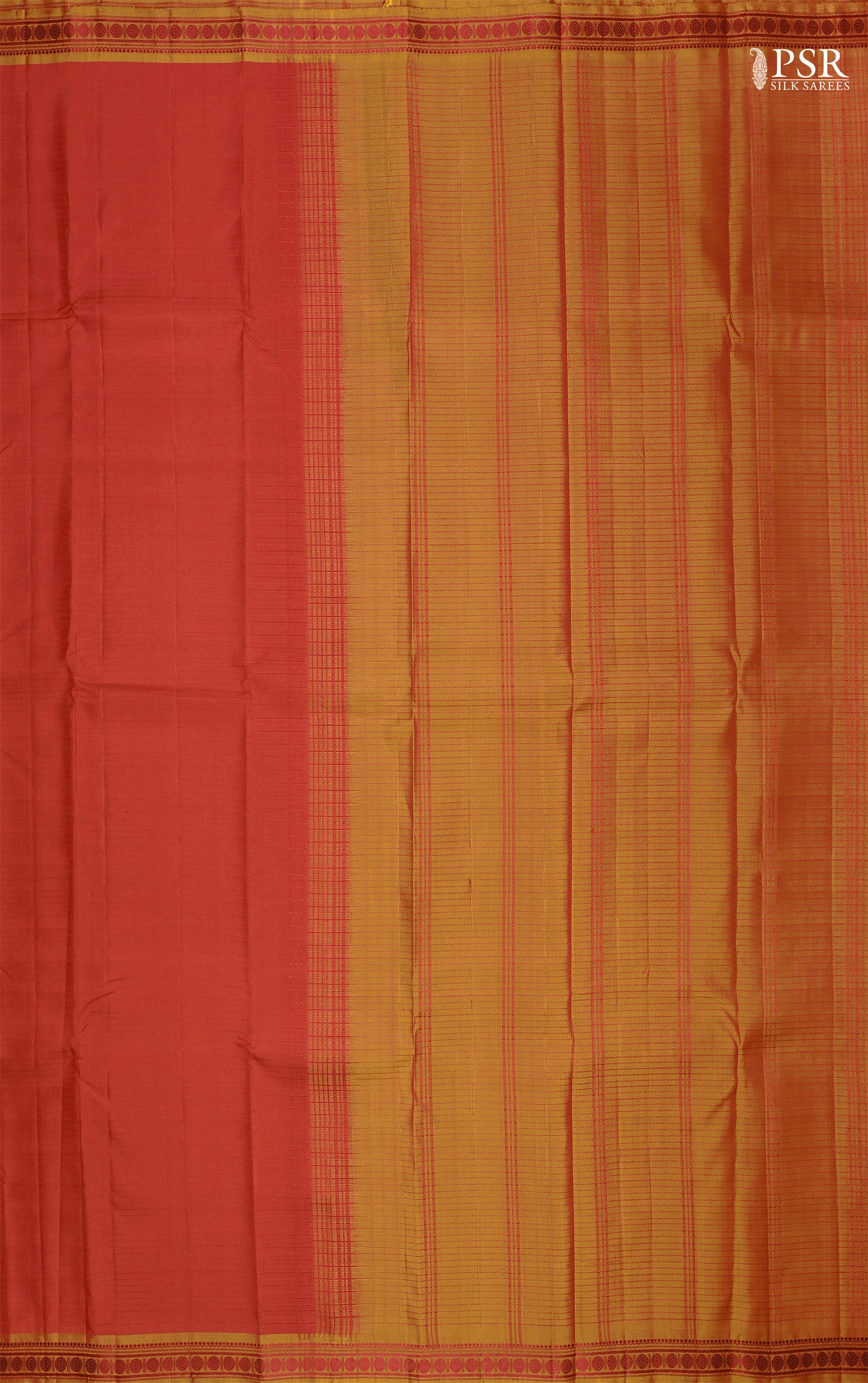 PSR Silks presents a Red colored Arani Silk saree with combination of Dark Orange color.