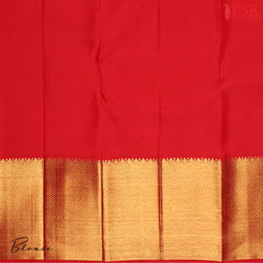 Red Kanchipuram Bridal Silk Saree with Golden Zari Jacquard Checks, Chakra & Floral Motifs, Rich Zari Pallu & Border – PSR Silks