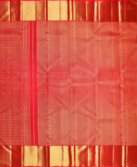 Red Kanchipuram Bridal Silk Saree with Golden Zari Jacquard Checks, Chakra & Floral Motifs, Rich Zari Pallu & Border – PSR Silks