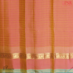 PSR Silks presents a Yellow colored Arani Silk saree with combination of Coral Pink color.