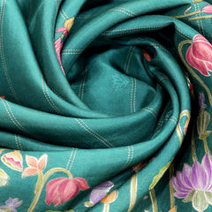 psr silks georgette saree strips floral prints pine green