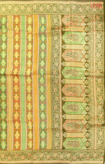 psr silks kadi silk designer colorful zari work strips pear green and olive mustard