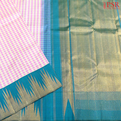 psr silks kanchipuram silk checkered pink and beige
