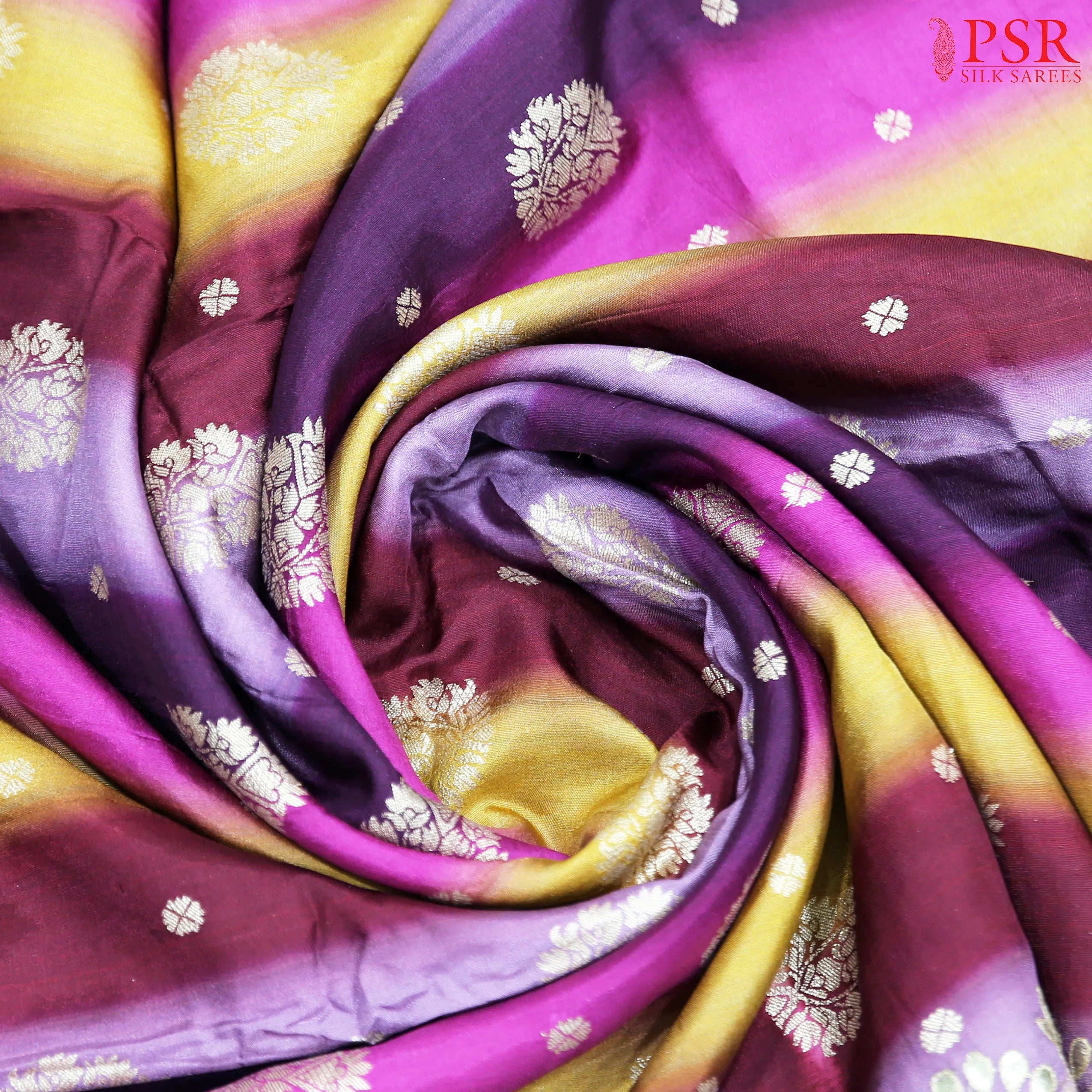 psr silks semi banaras zari motifs shades of purple