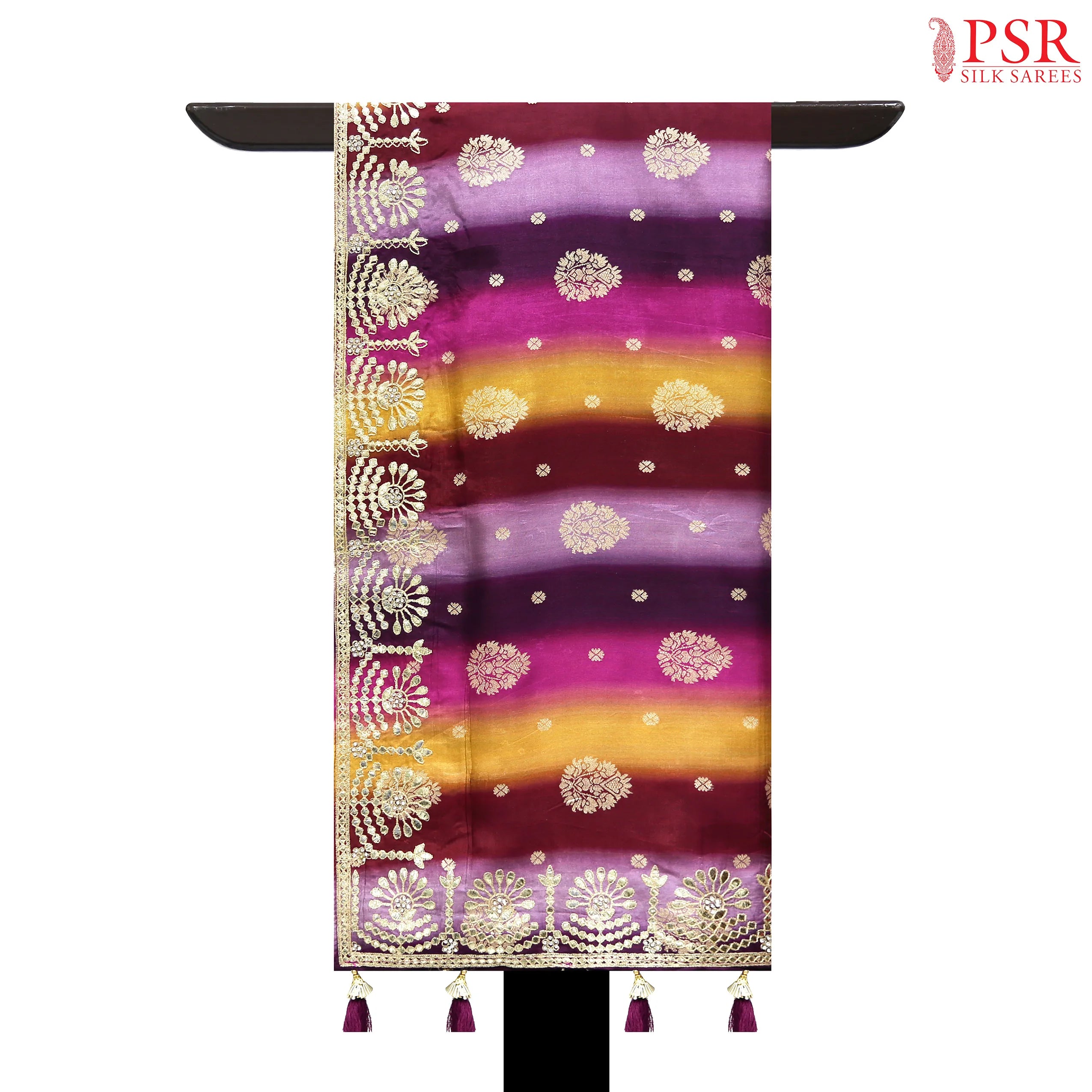 psr silks semi banaras zari motifs shades of purple