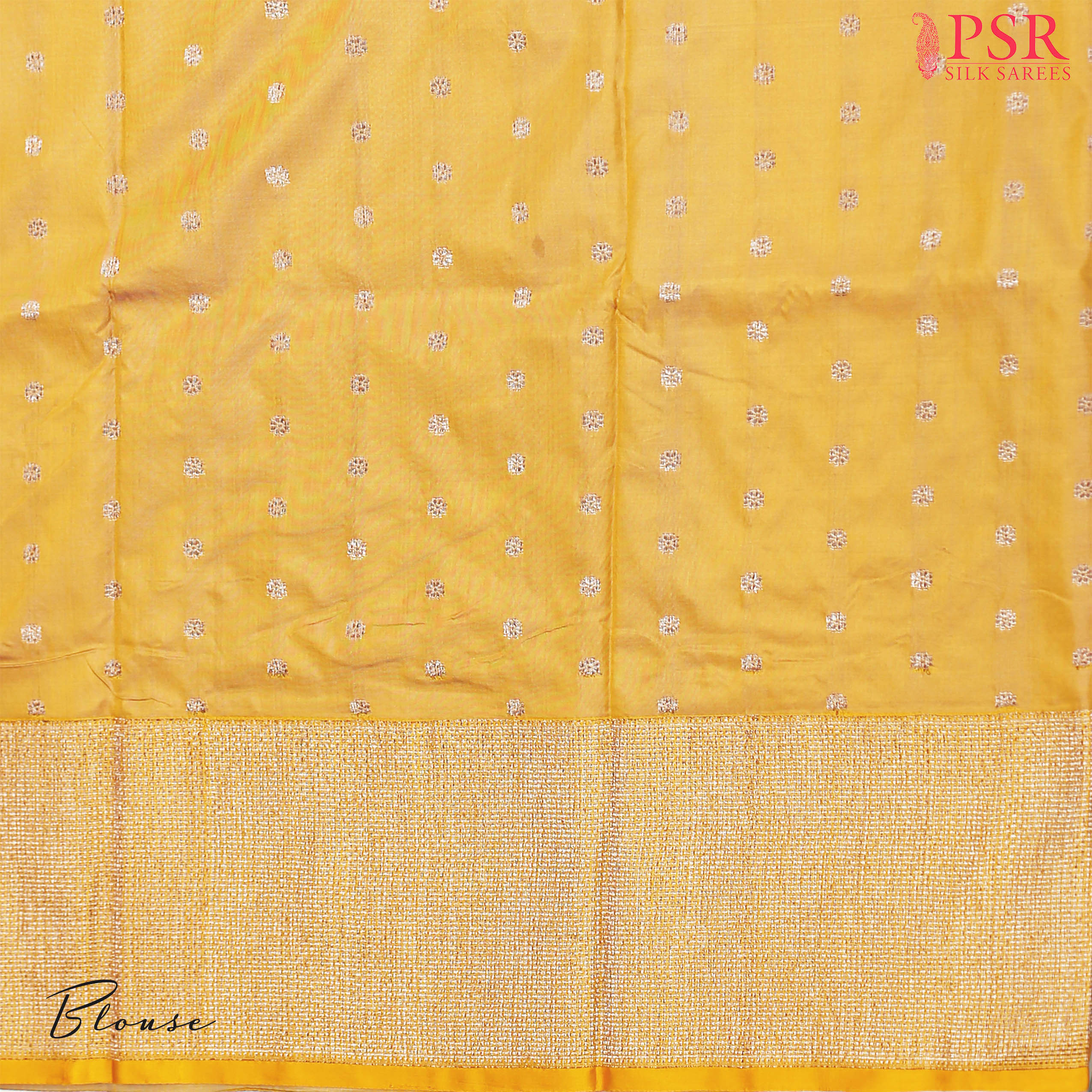 The Blouse of Banara silk Saree Has Shiny Yellow Color With Neem Zari Work