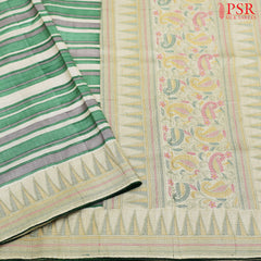 Kadhi Tussar Silk Saree Pastel Dark Green
